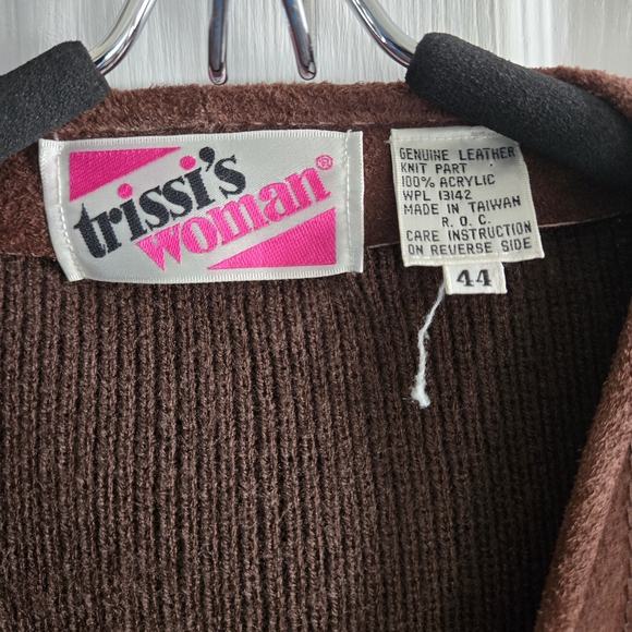 Vintage Chocolate Brown Suede And Sweater Sleeveless Women's Vest Size 44 - Picture 4 of 5